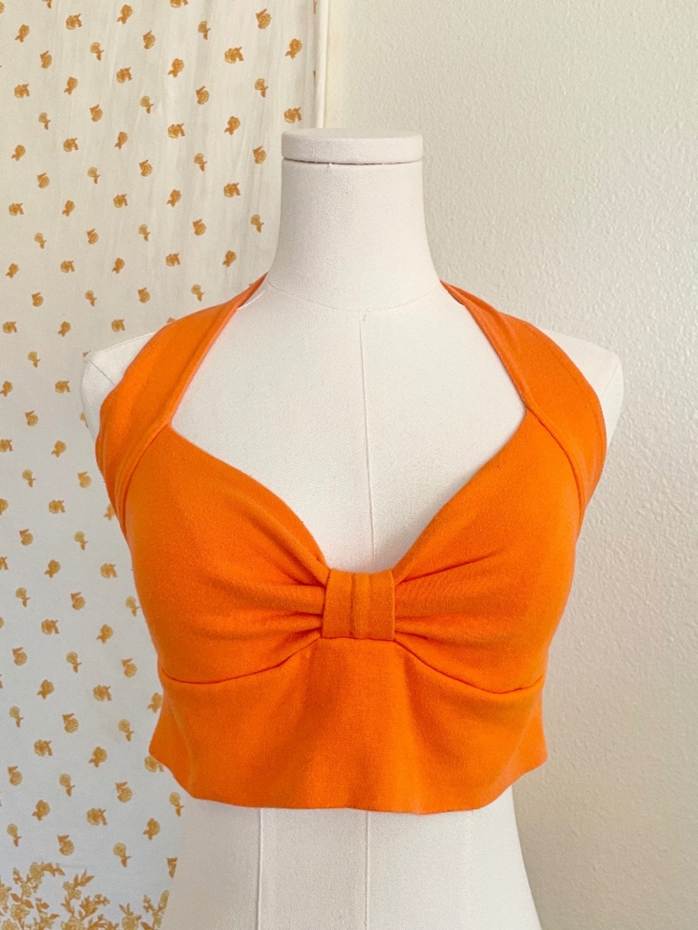 Vintage Y2K RAVE Orange Halter Crop Top Large
